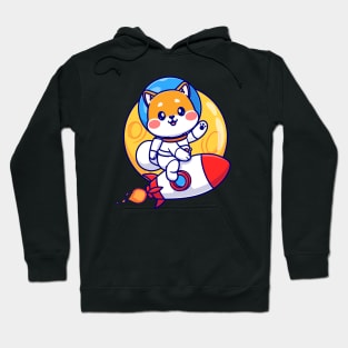 Cute Shiba Inu Astronaut Riding Rocket In Moon Space Cartoon Hoodie